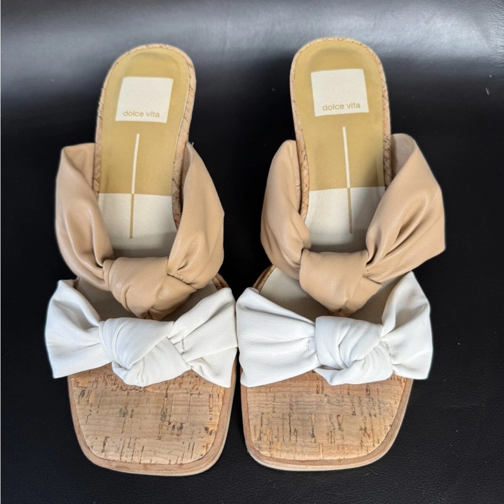 Dolce Vita Beige and White Knotted Slides